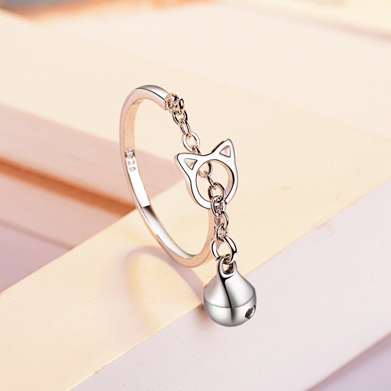 Simple Fashion Cat Head Chain Dangler Bell Ring