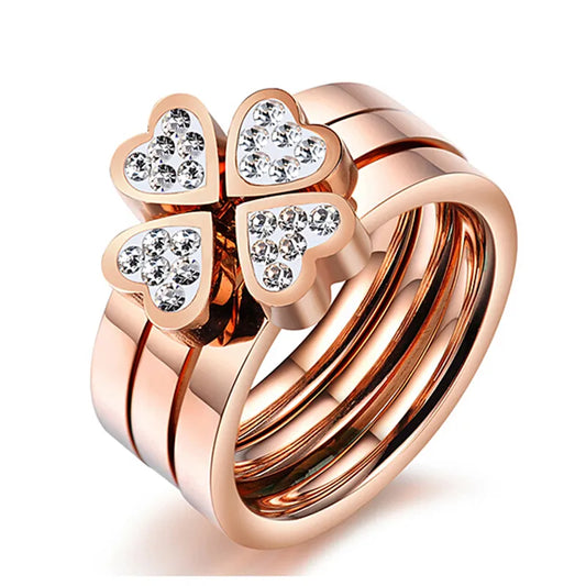 3in1 Rings Steel CZ Clover