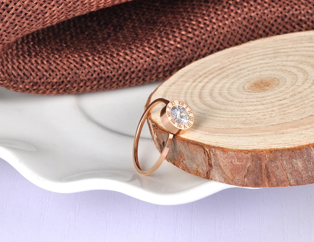 Stainless Steel  AAA CZ Rose Gold Color Ring