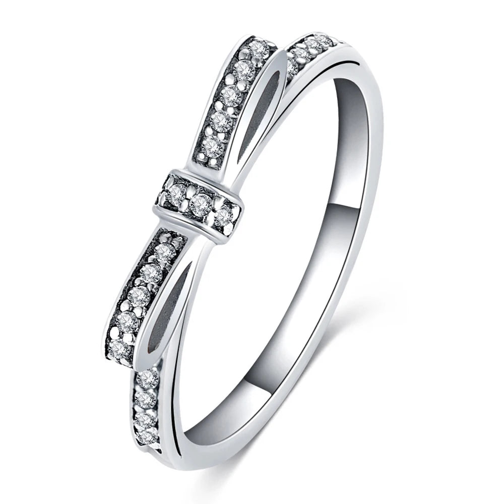 Silver Color metal Stackable Love Heart CZ Ring