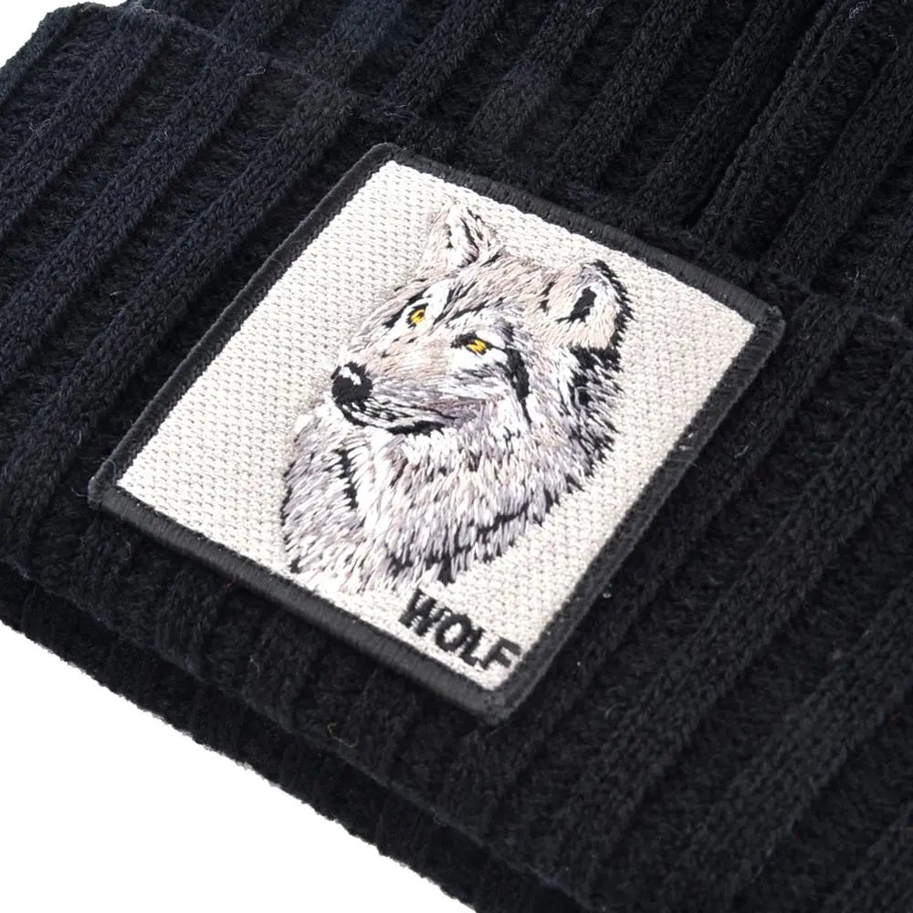 Beanie With Wolf Patch Autumn Hip Hop