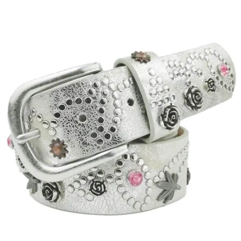 BOKADIAO Leather Flowers Punk Belts