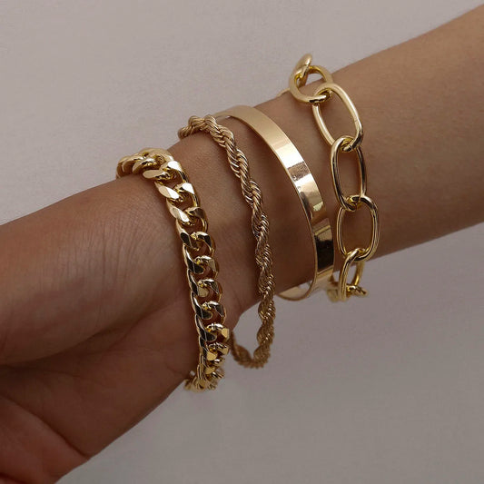 Punk Curb Cuban Chain Bracelets Set