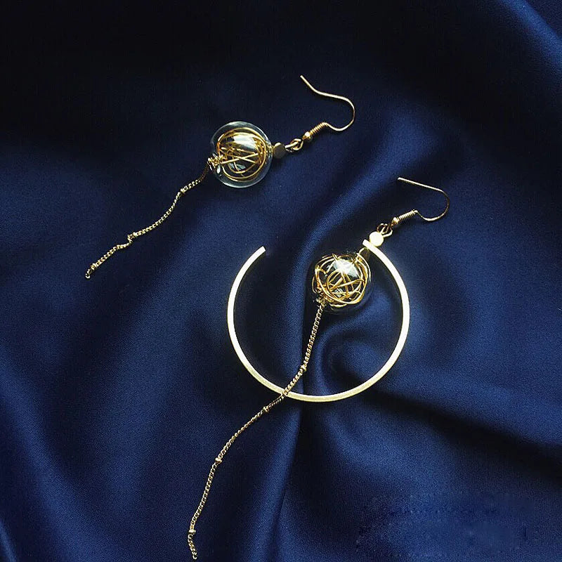 Copper Wire Glass Ball Dangle Earrings