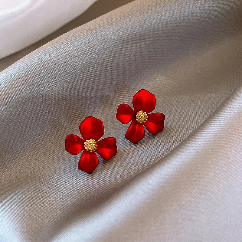 925 Silver Needle Red Petals Earrings