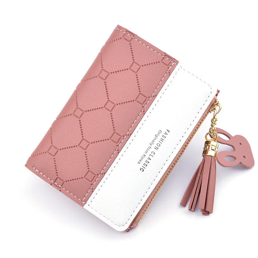 Short Patchwork Small Zipper Tassel Wallets