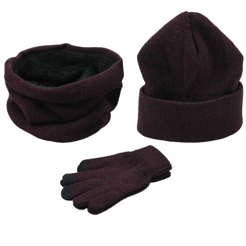 Winter Hats Scarves Gloves Velvet Set