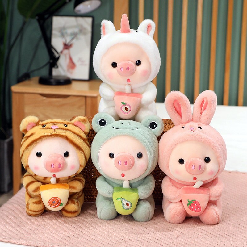 Animal Boba Tea Plushie Pink Pig Plush