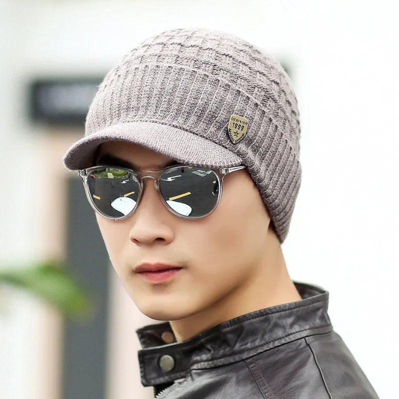 Knitted Wool Winter With Visor Cap