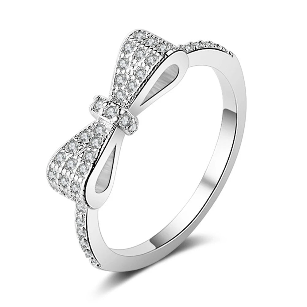 Silver Color metal Stackable Love Heart CZ Ring