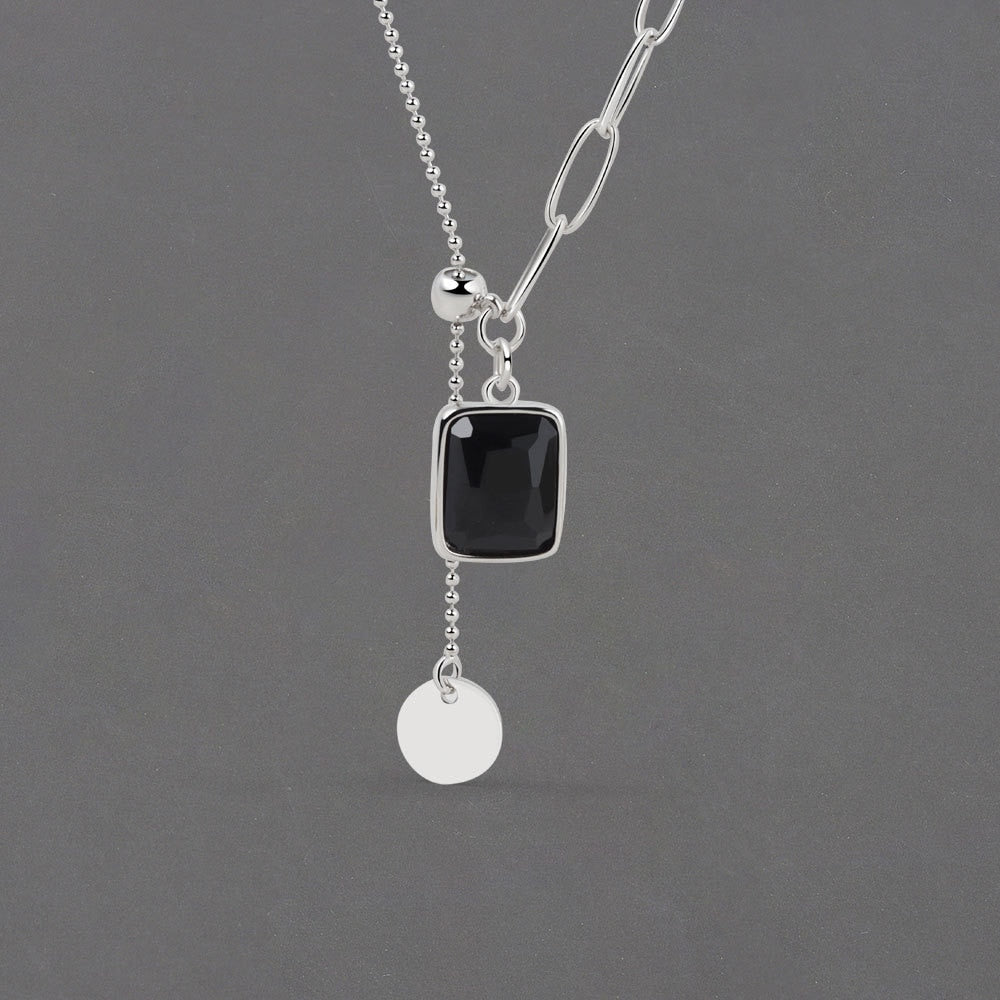 925 Silver Necklace Black Stone