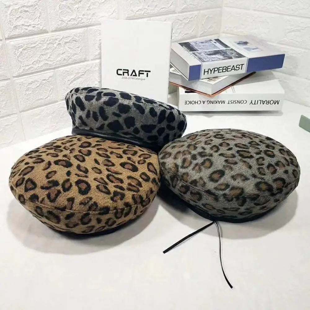 Leopard Felt Cute Beret Vintage Hat