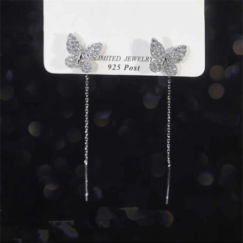 CZ Butterfly Golden Butterfly Earrings