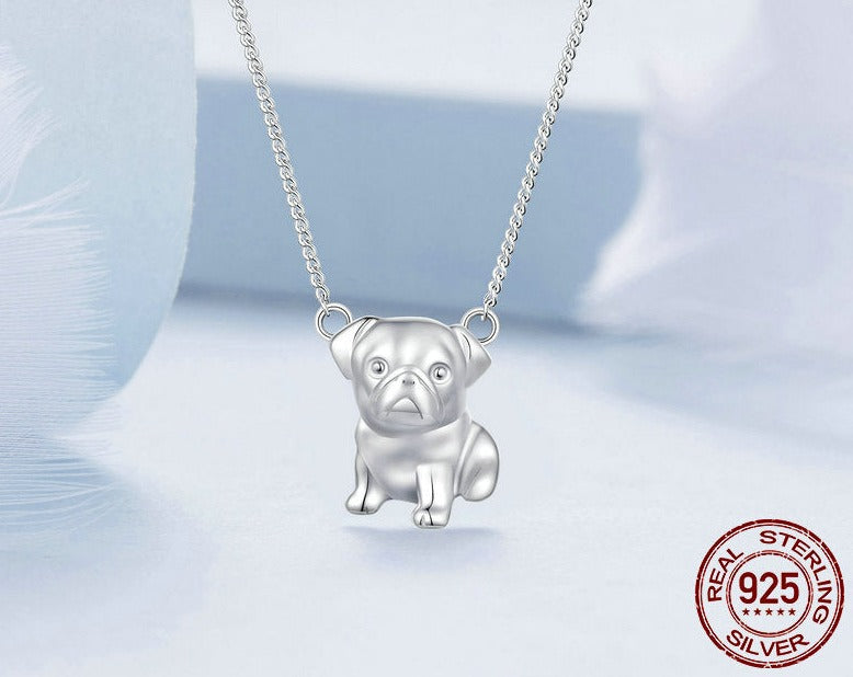 925 Silver Cute Pug Pendant Necklace