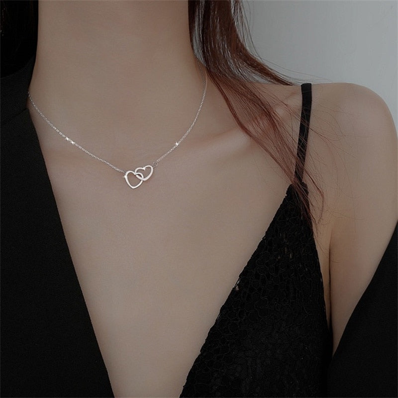 Double Hollow Heart Korean Necklace