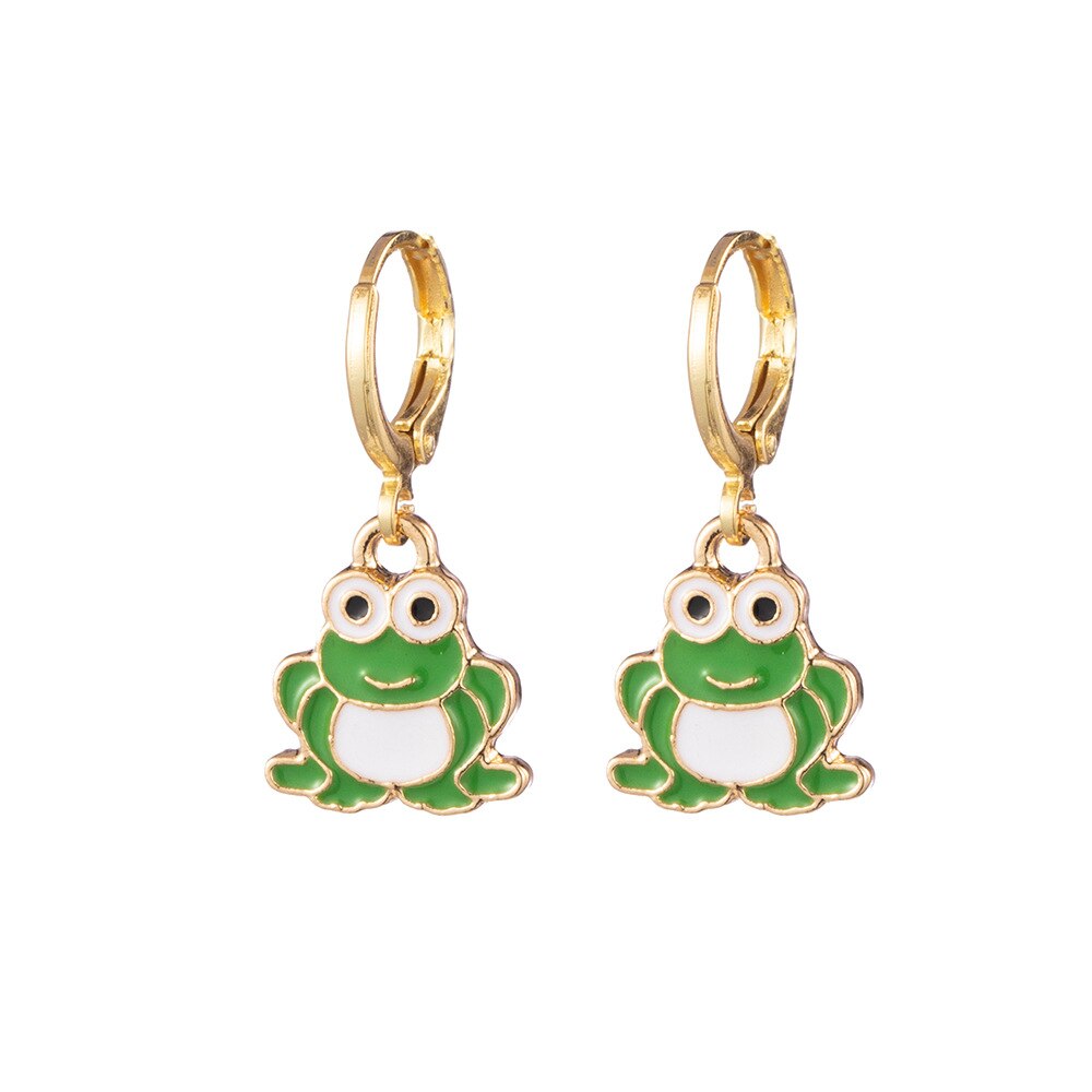 Enamel Frog  Pierced  Earrings