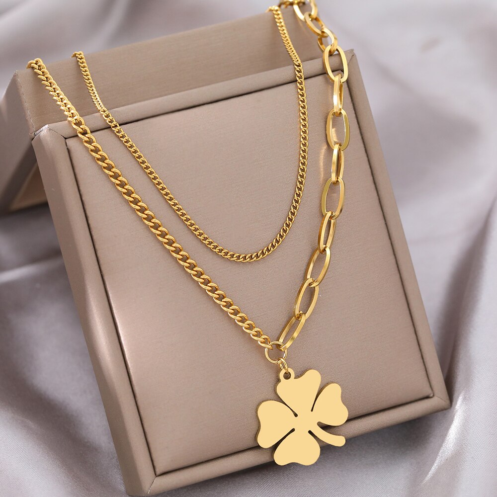 Stainless Steel  Bohemian Clover Kpop Necklace