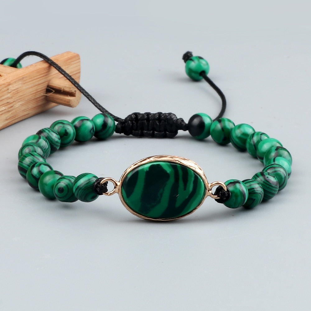 Beaded Charm Green Stone Bangles