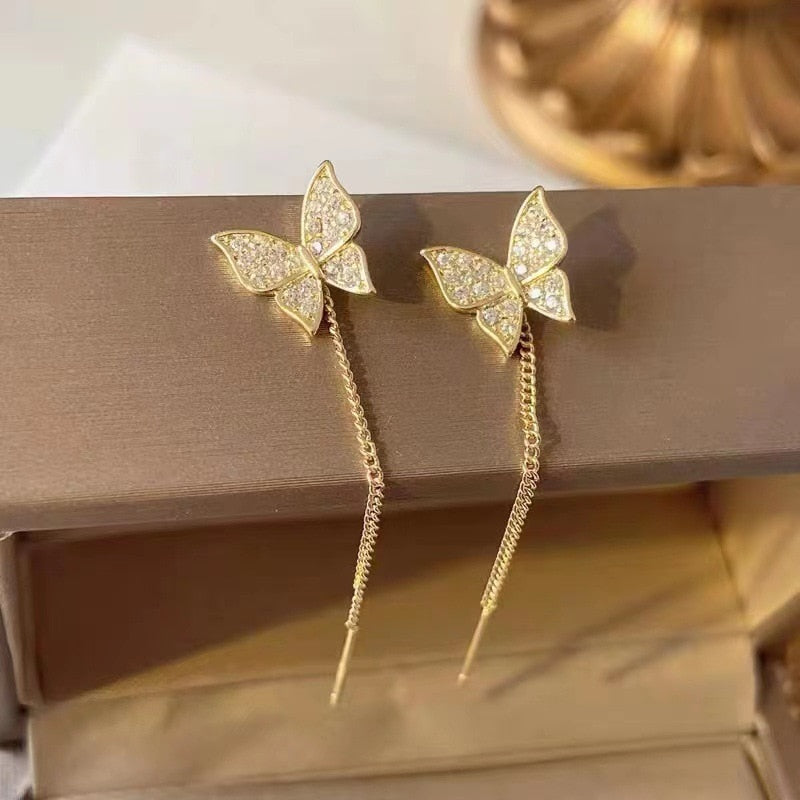 CZ Butterfly Golden Butterfly Earrings