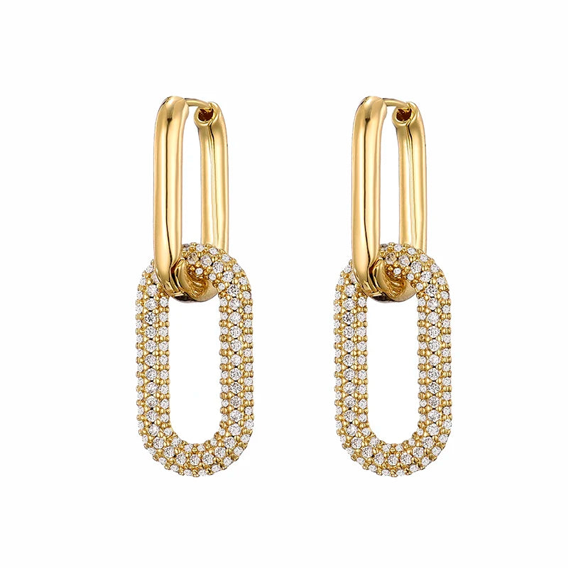 Gold Color Geometric Oval Rectangle  Earrings