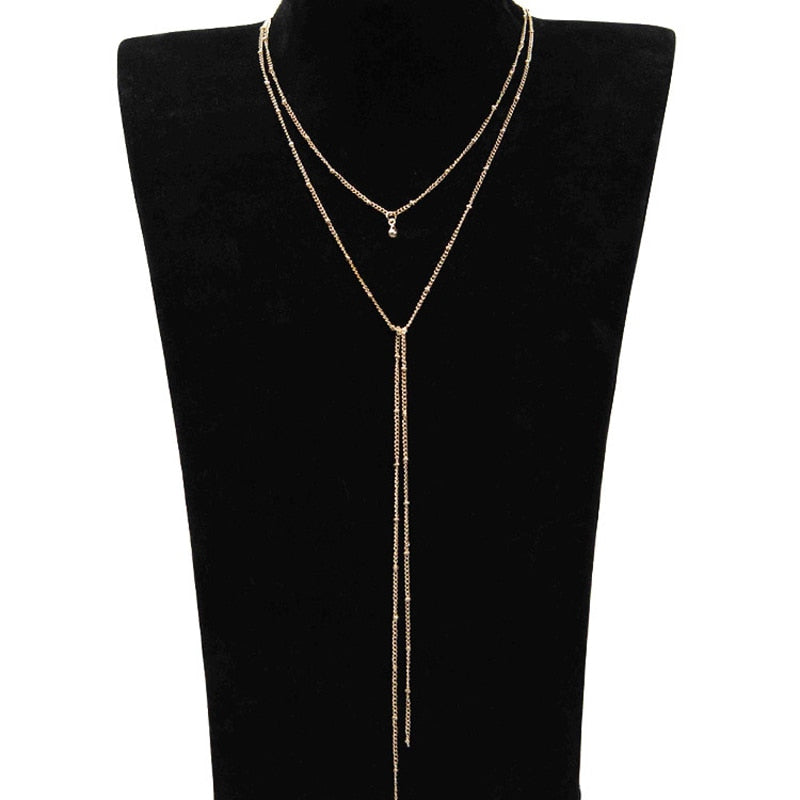 Simple Chain Choker Long Beads Tassel