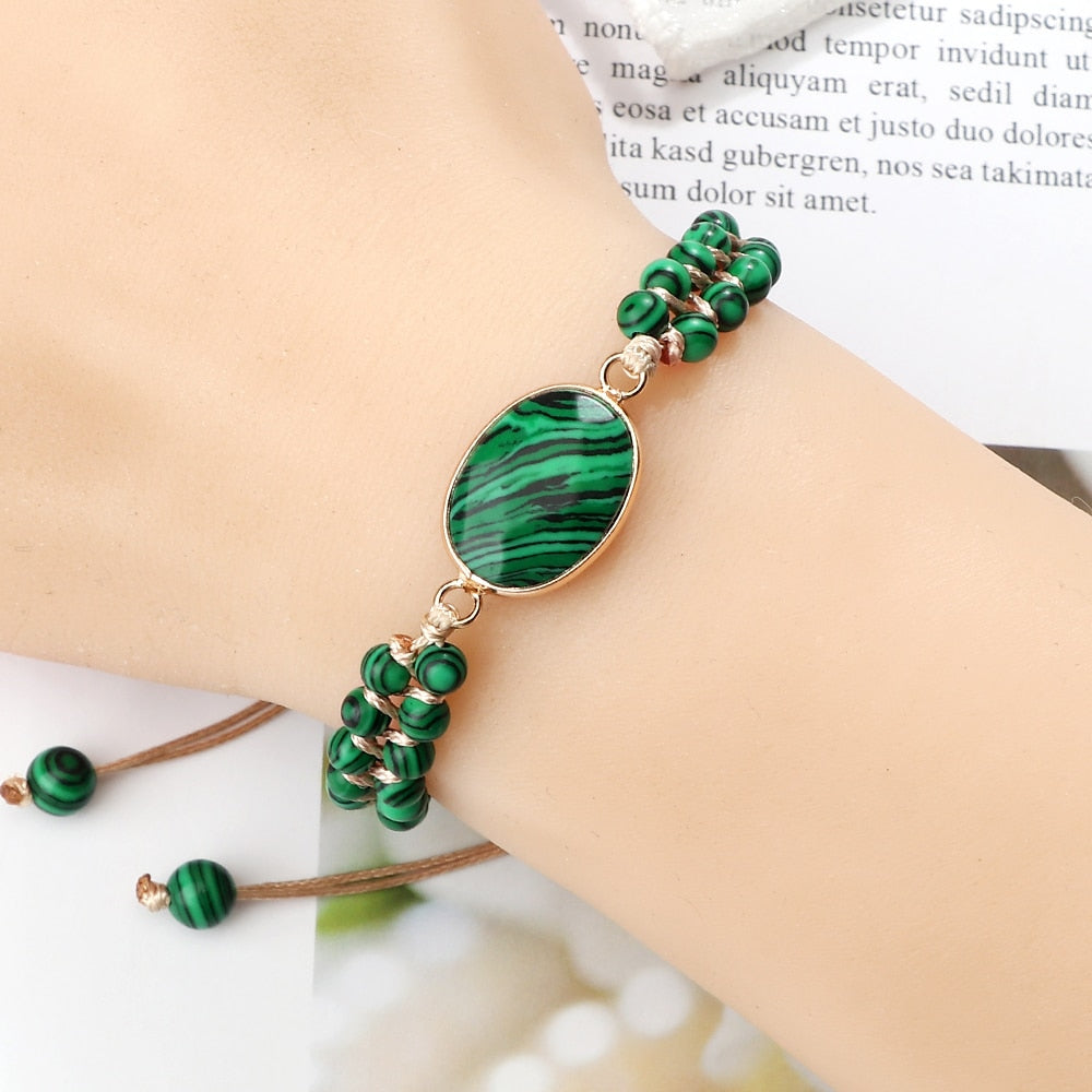 Beaded Charm Green Stone Bangles