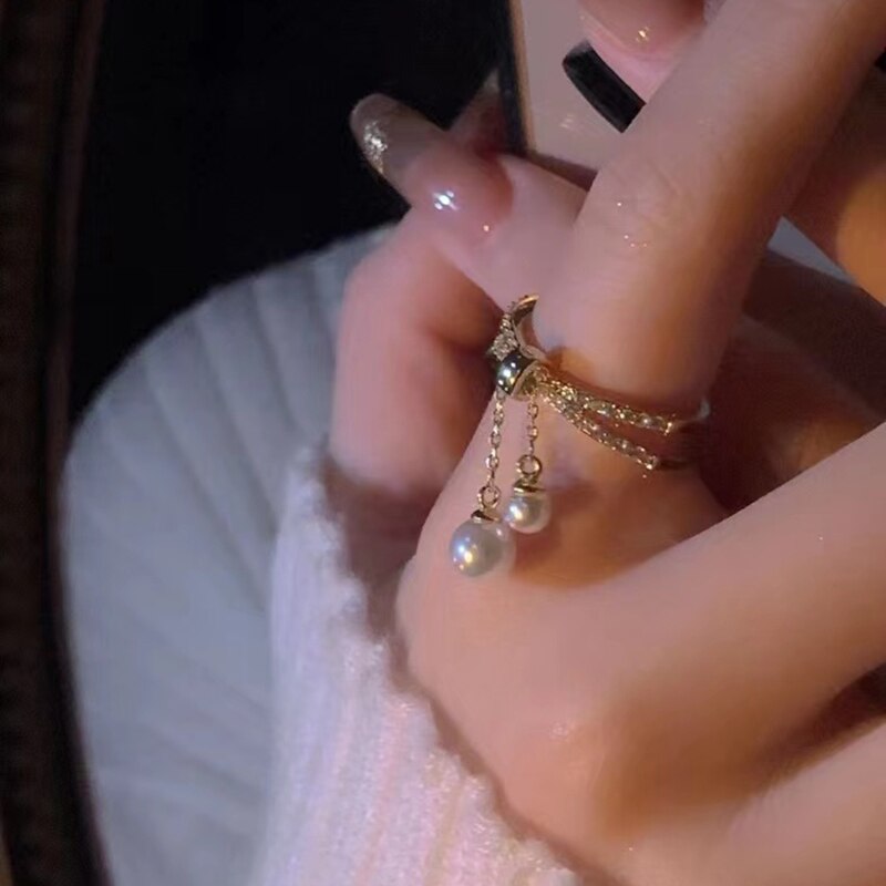 Pearl Tassel Open Ring Korean Fashion Jewelry