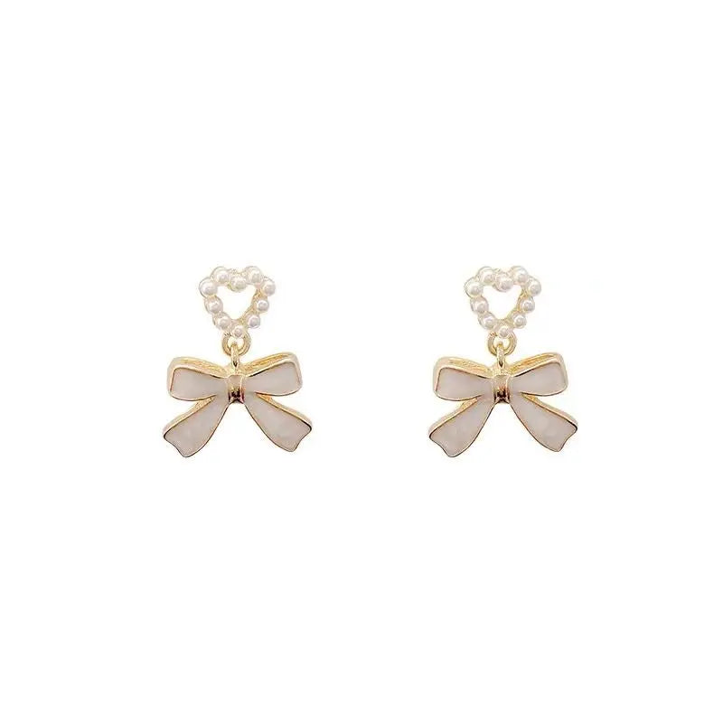 Korean Fashion Imitation Pearl Bow Earrings