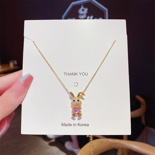 Rabbit Pendant Stainless Steel CZ Necklace