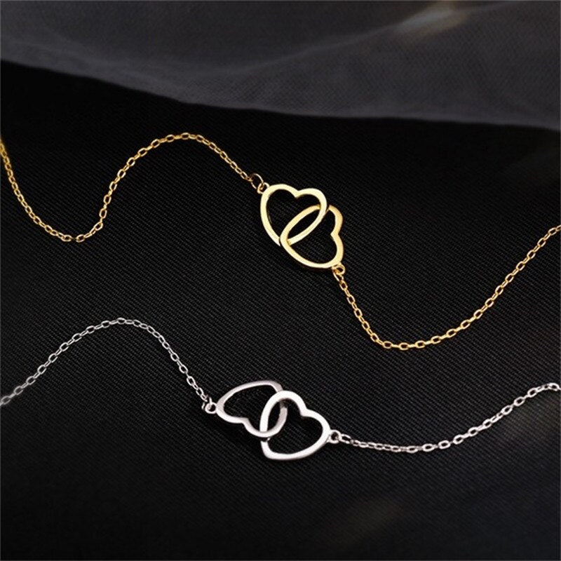 Double Hollow Heart Korean Necklace