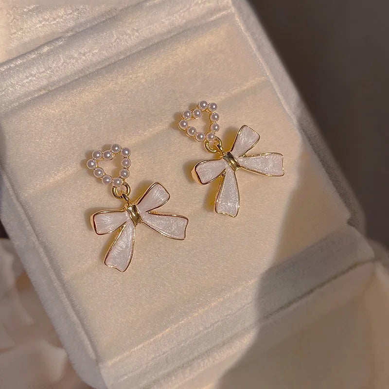 Korean Fashion Imitation Pearl Bow Earrings