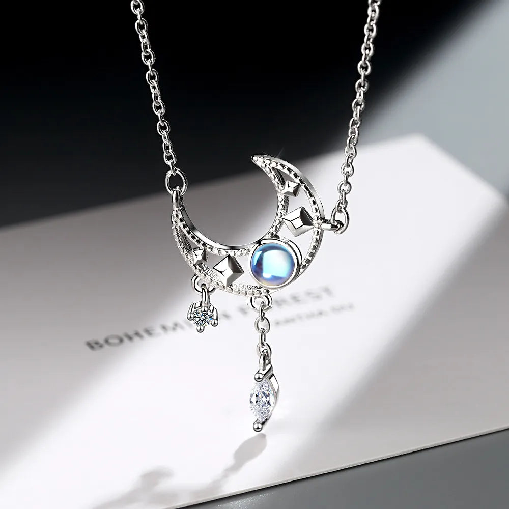 Moon Crystal Pendant 925 Silver Necklace