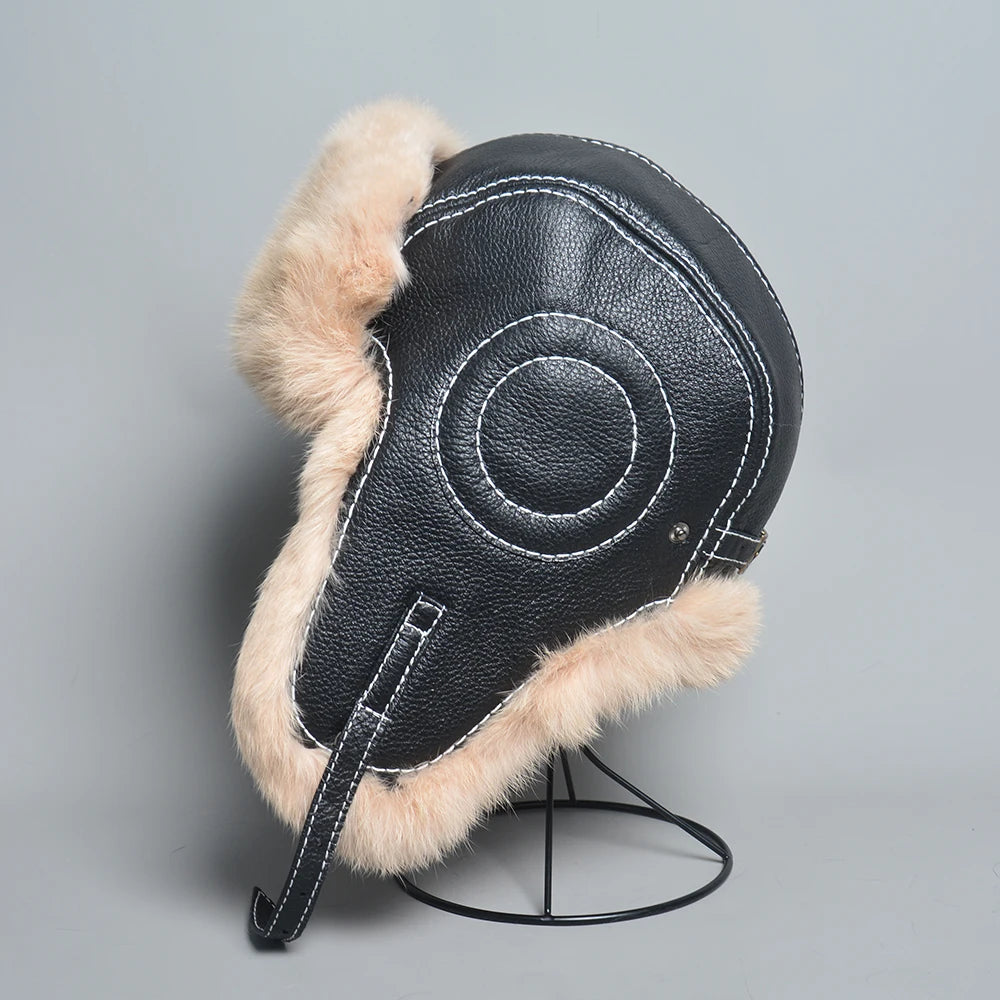 Real Rabbit Fur Bomber Hat Ushanka Cap