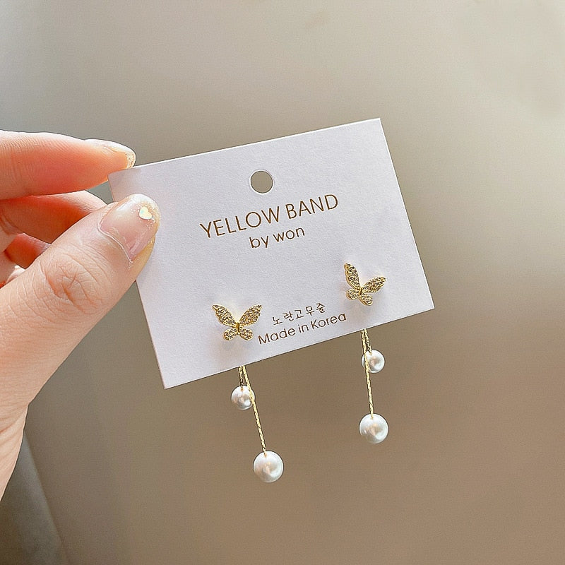 CZ Butterfly Golden Butterfly Earrings