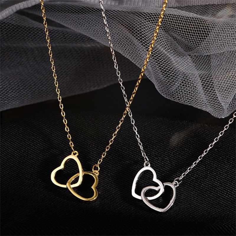 Double Hollow Heart Korean Necklace