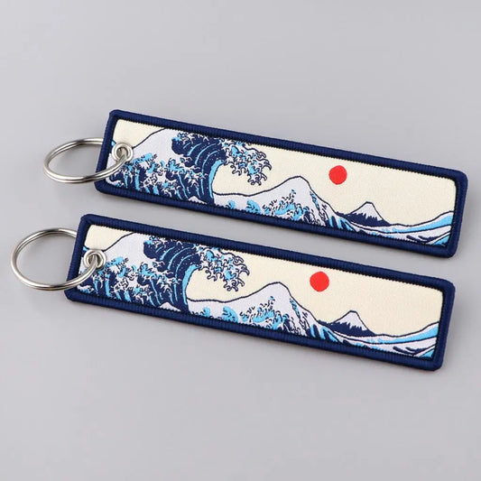 Japanese Waves Art Drawing Embroidery Keychain