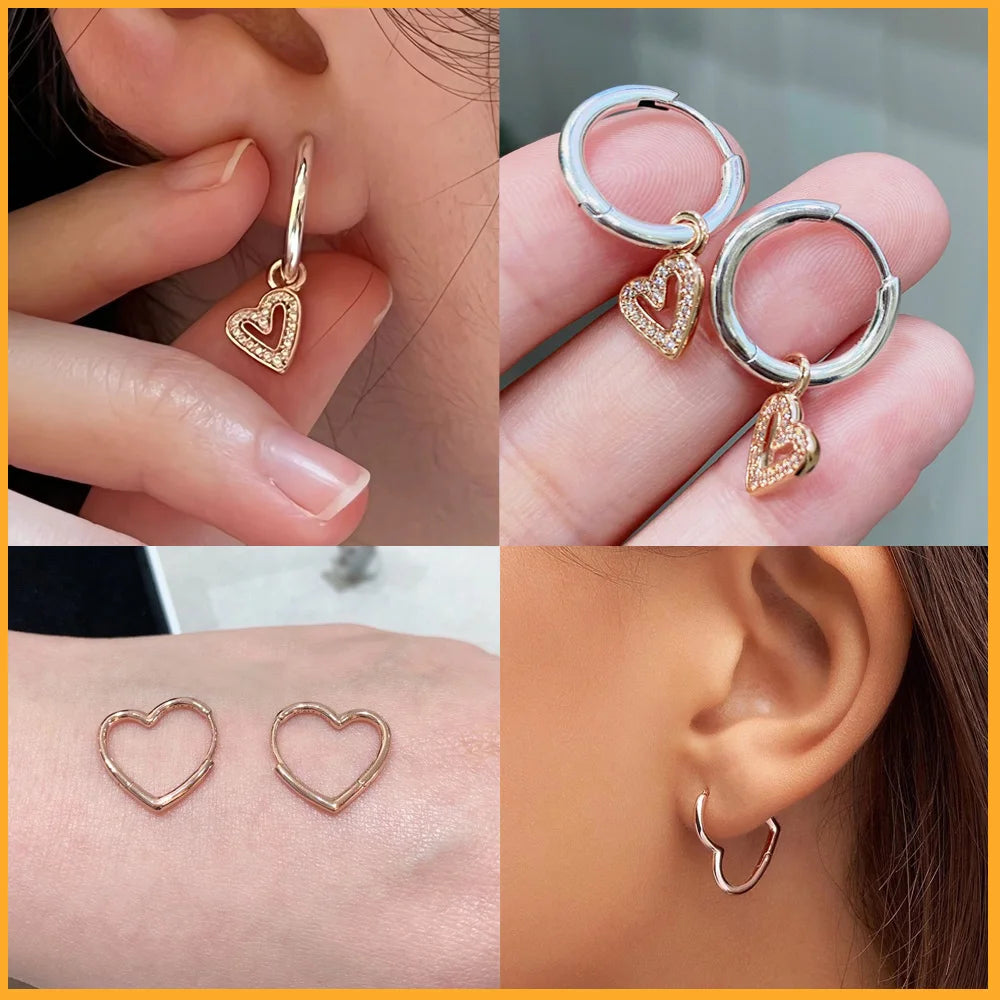 925 Sterling Silver Heart Hoop Stud Earrings