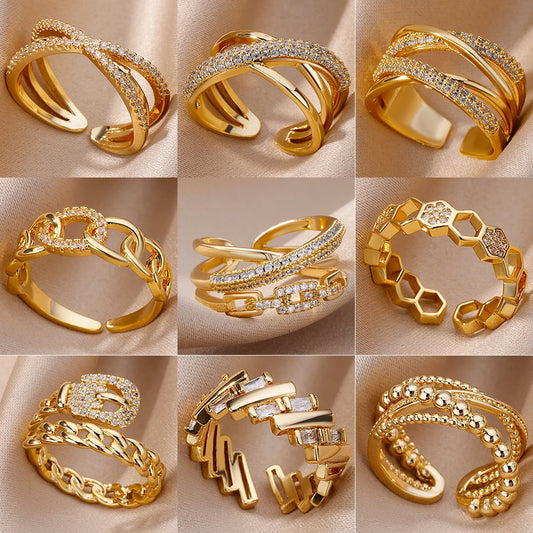 Stainless Steel CZ Chain Hollow Out Rings