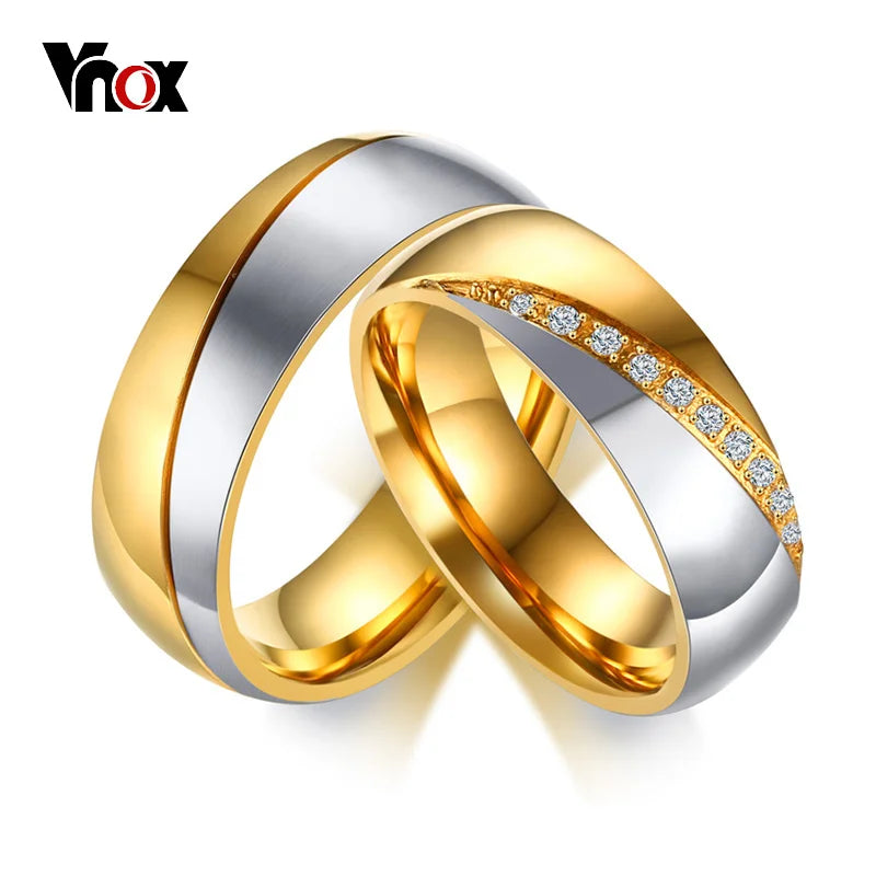 Vnox CZ Stones Stainless Steel Rings