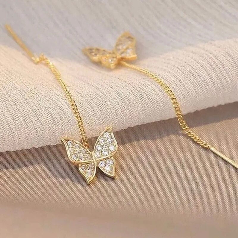 CZ Butterfly Golden Butterfly Earrings