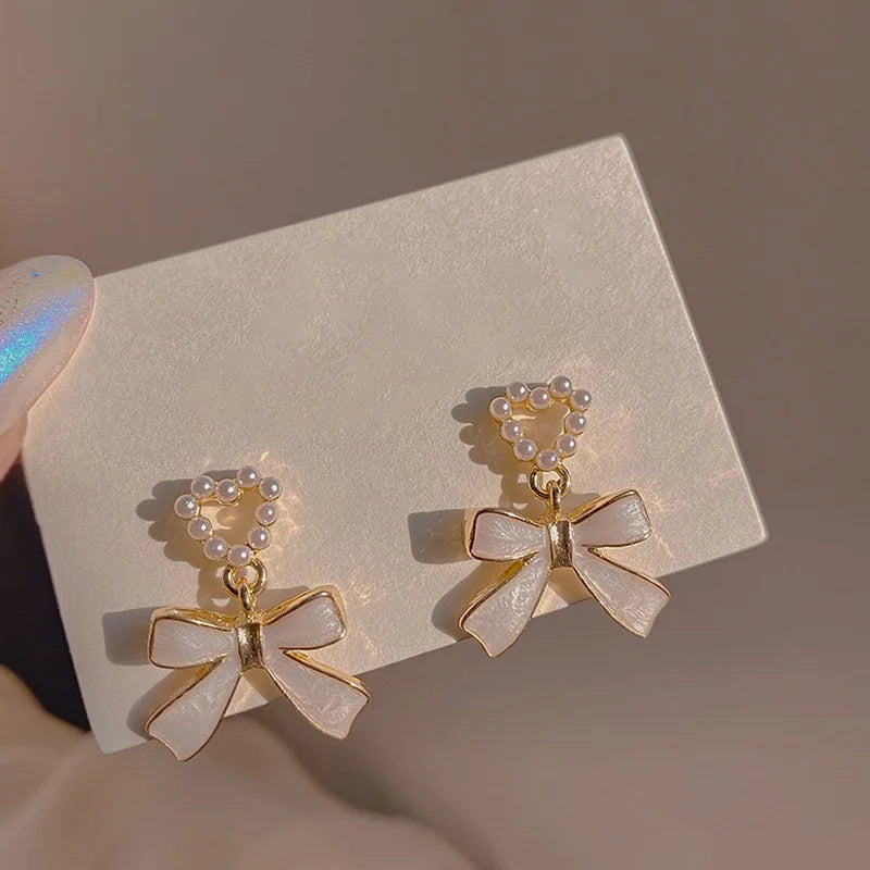 Korean Fashion Imitation Pearl Bow Earrings