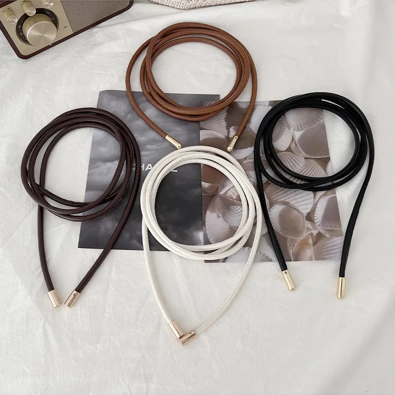 Round Leather Rope Thin Belt Women