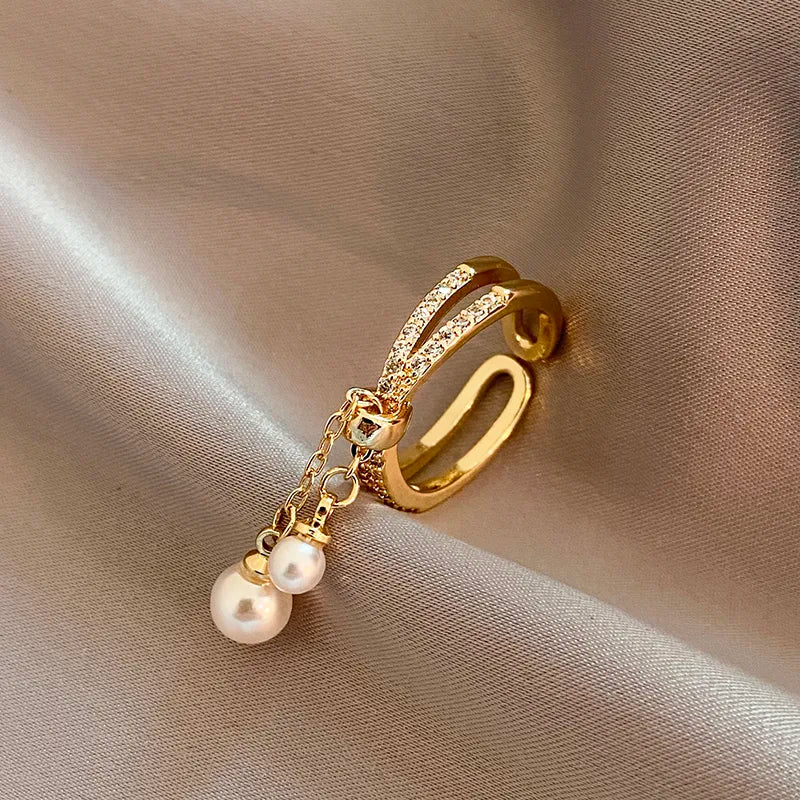 Pearl Tassel Open Ring Korean Fashion Jewelry