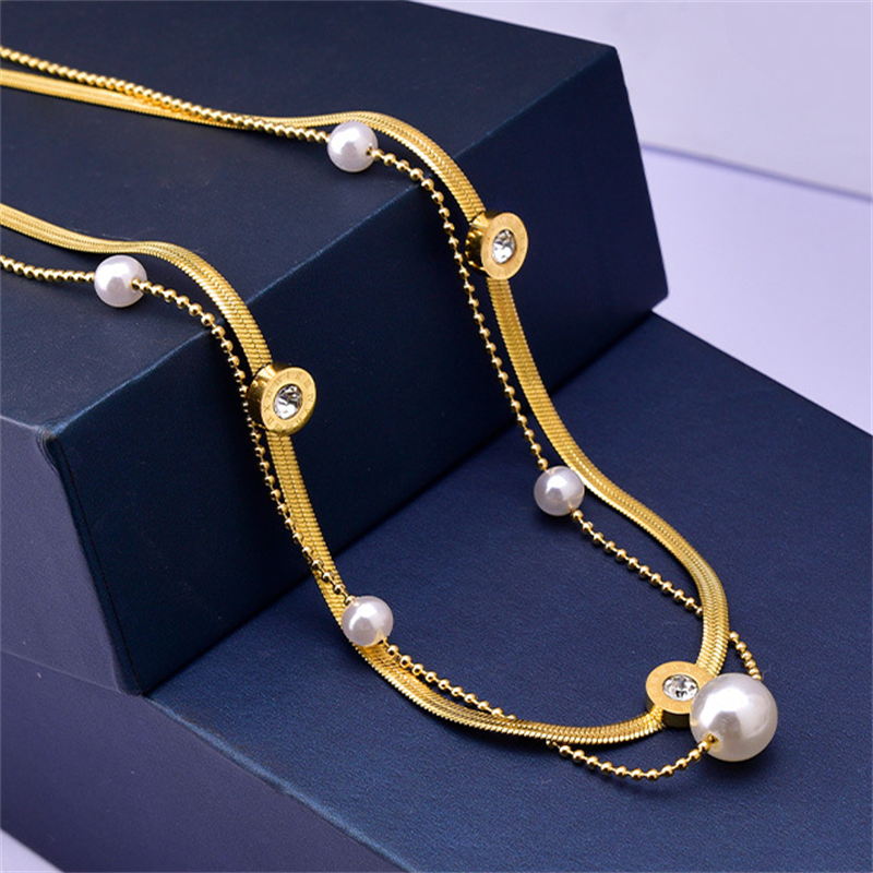 Stainless Steel 2-LayerPearl CZ Roman Choker