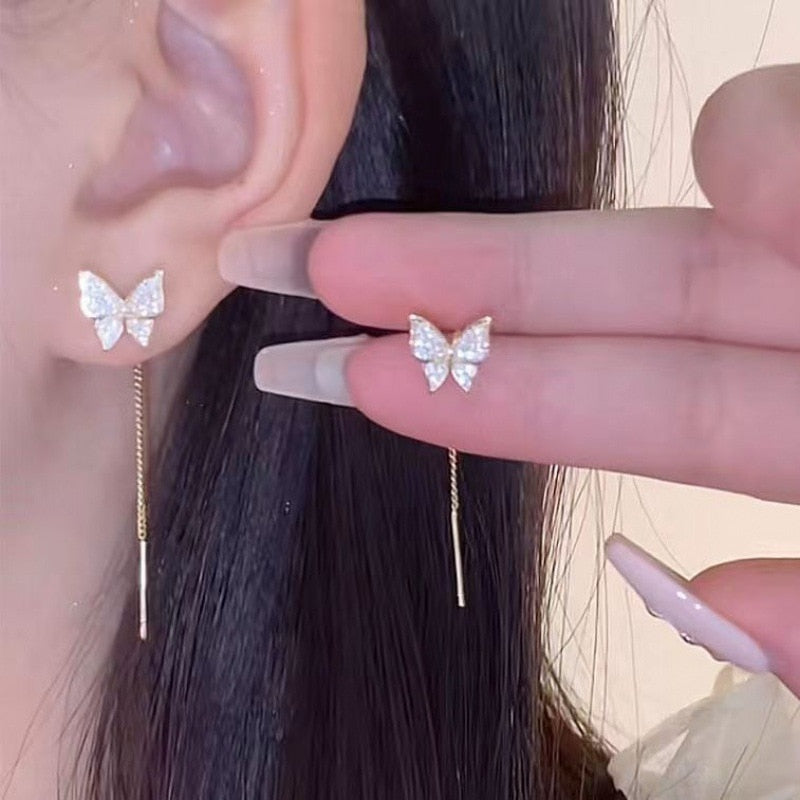 CZ Butterfly Golden Butterfly Earrings