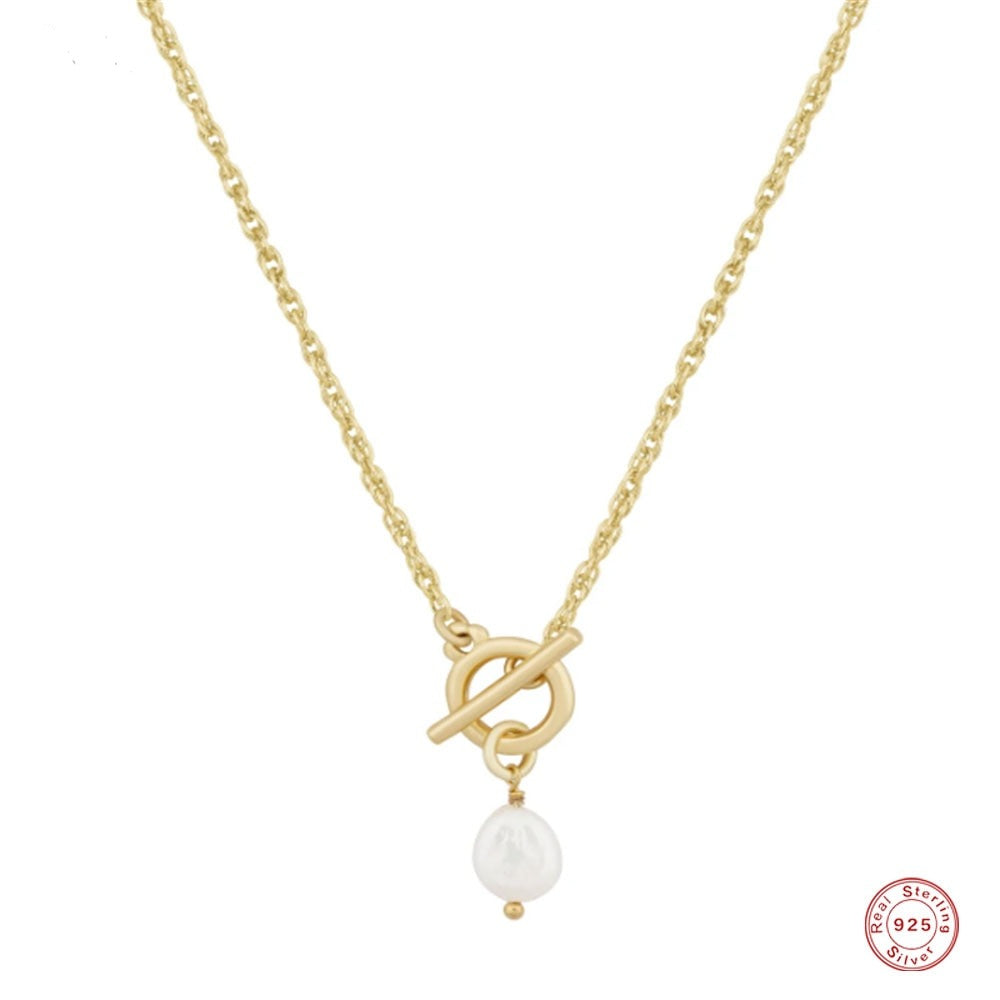 925 18K Gold Plated Pearl Charm Choker