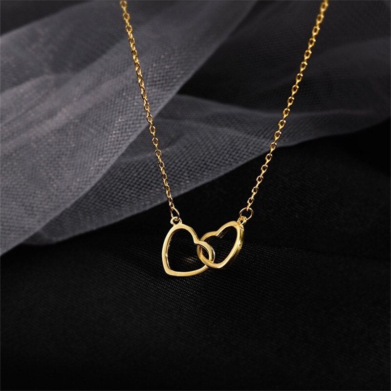 Double Hollow Heart Korean Necklace