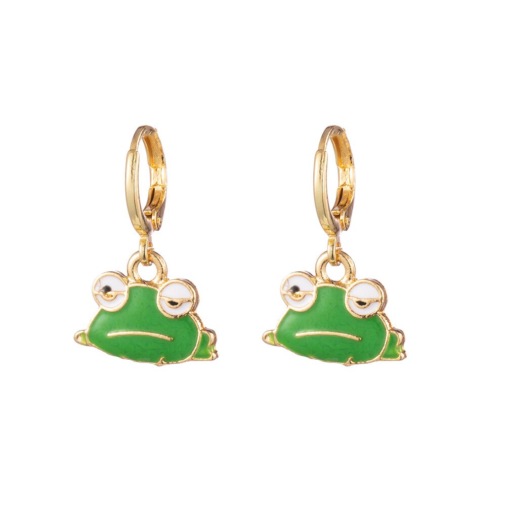 Enamel Frog  Pierced  Earrings