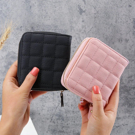 PU Leather Plaid Card Holder Wallet