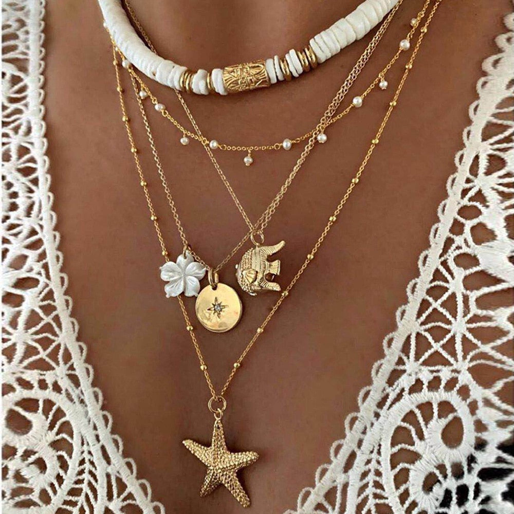 Clay Shell Star layered Necklace